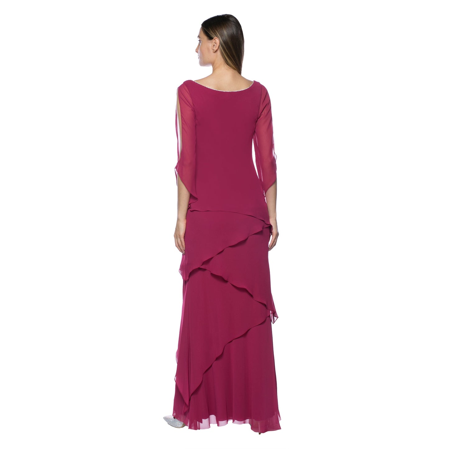 Marina  Long Chiffon Tiered Dress