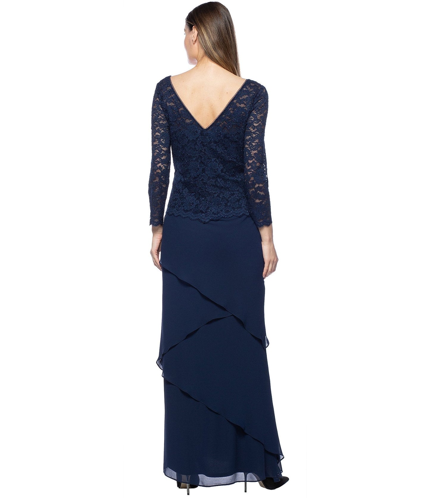 Marina Long Two Piece Formal Lace Tier Dress