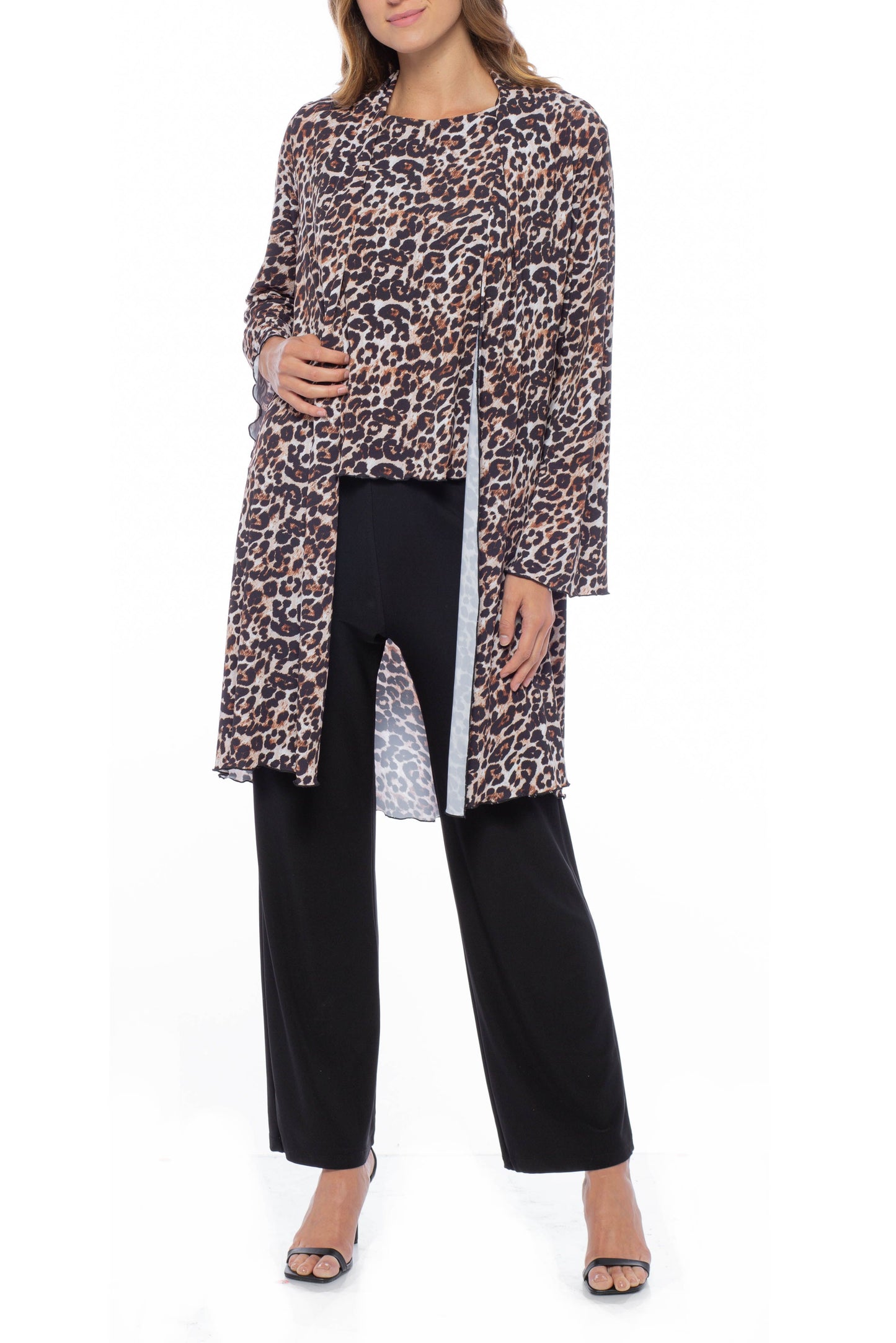 Marina Animal Print Top Jacket Elastic Waist Pant Set