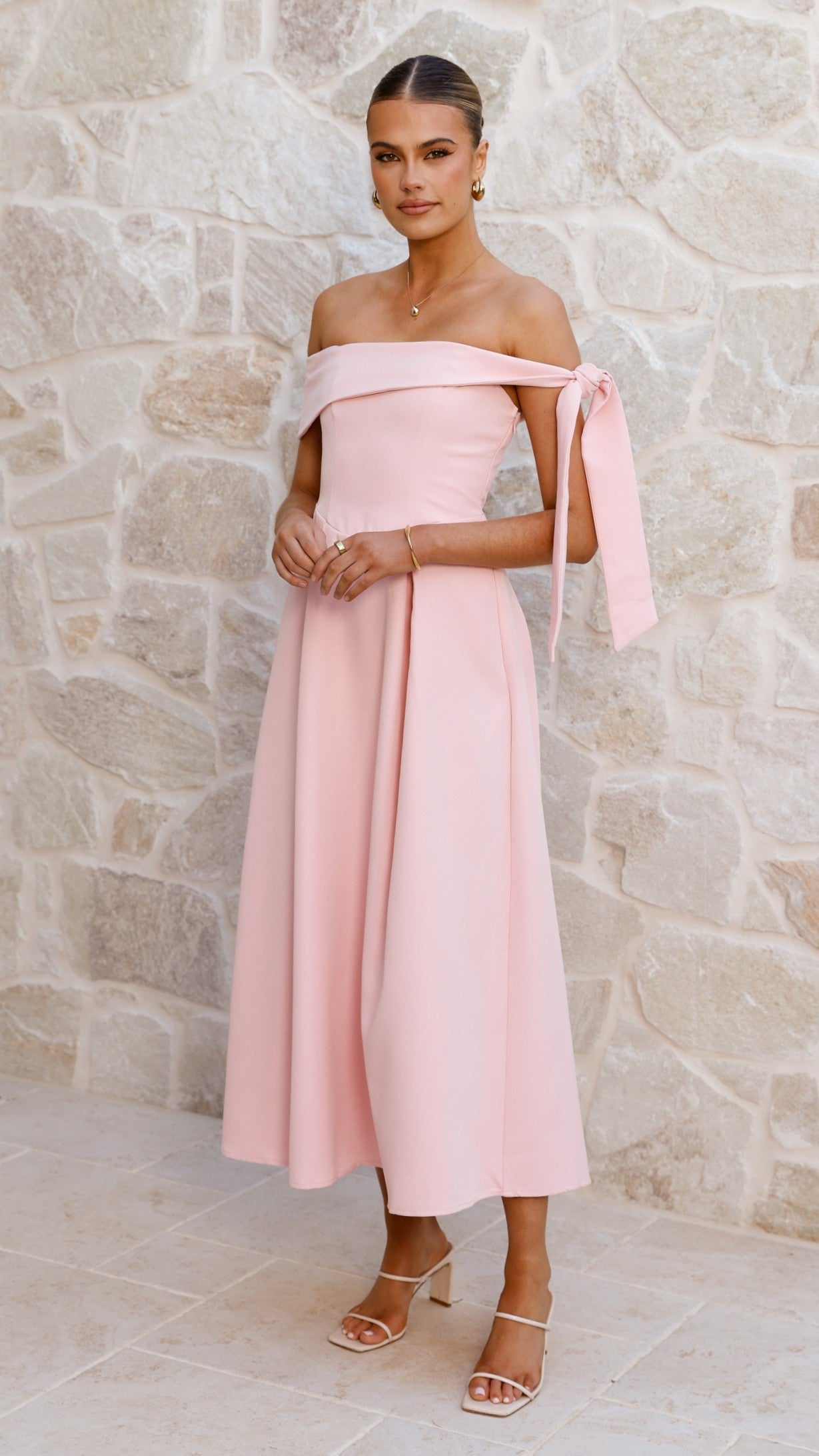 Bentley Off Shoulder Midi Dress - Pink
