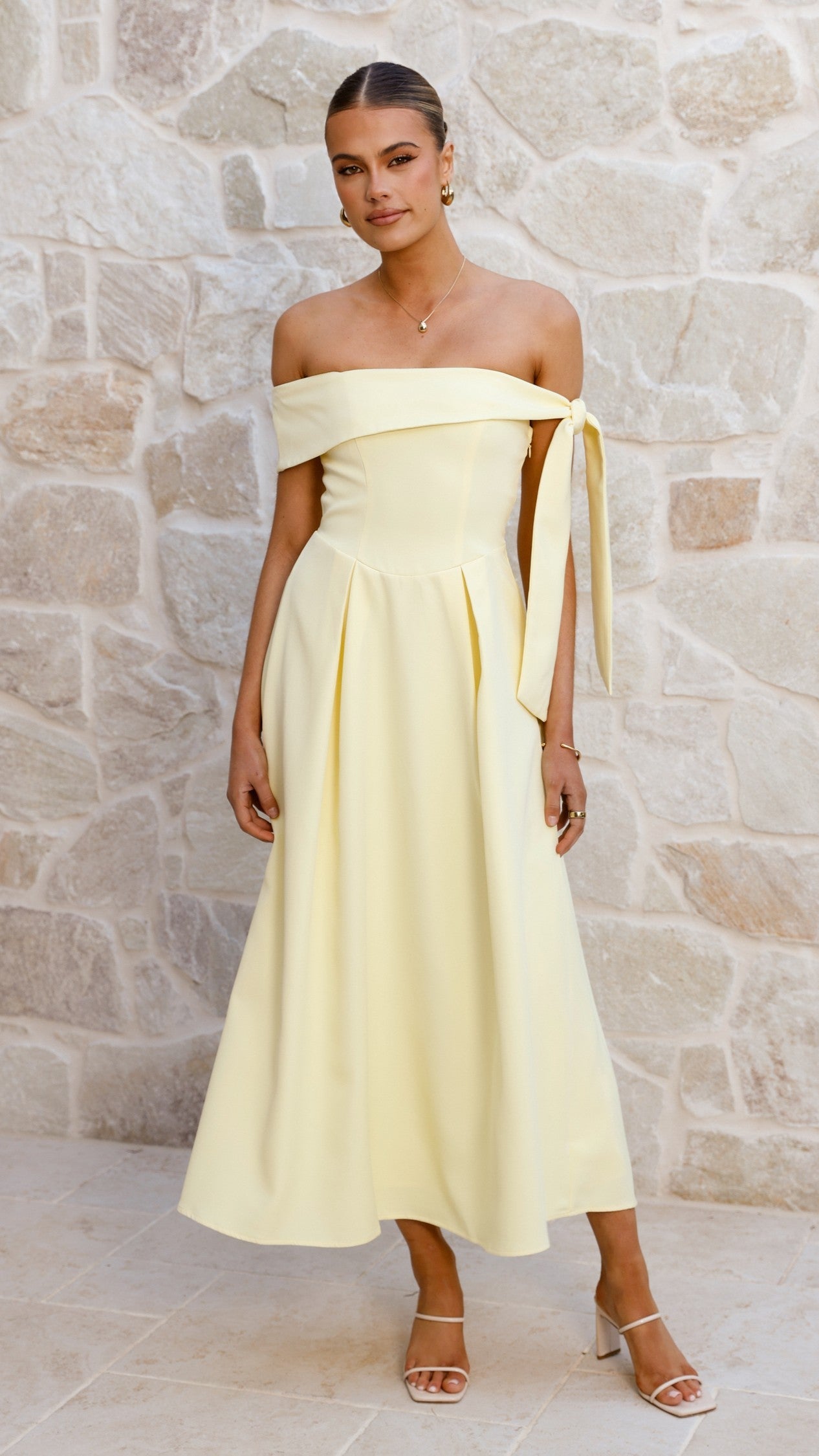 Bentley Off Shoulder Midi Dress - Lemon