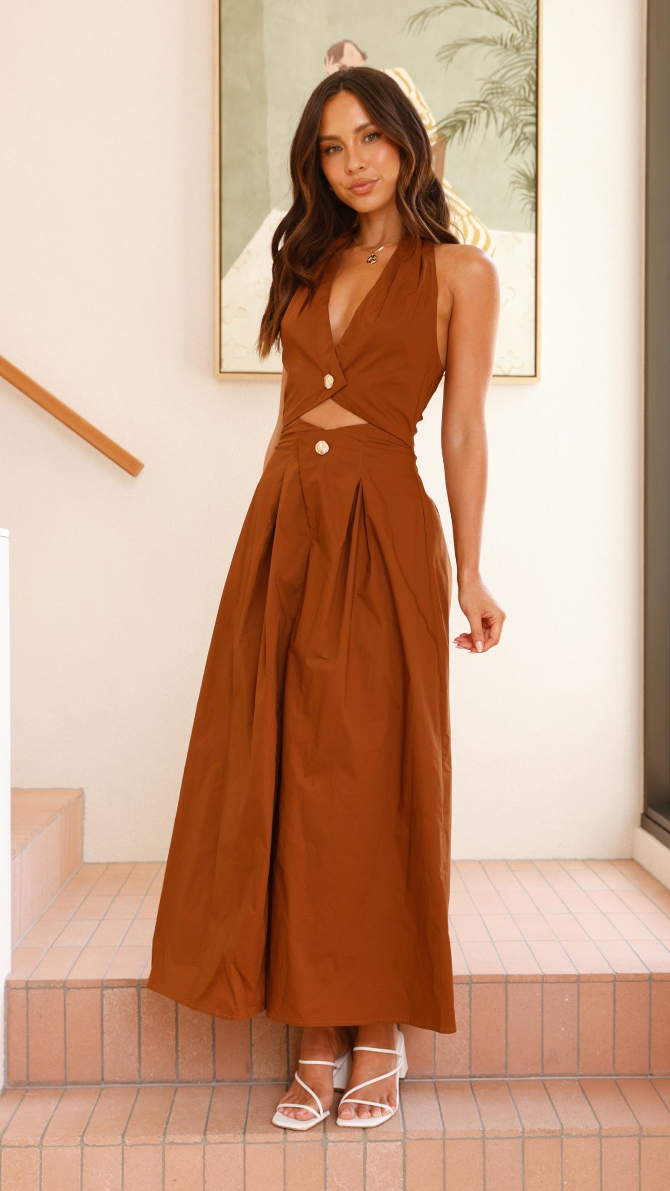 Wesley Halter Neck Maxi Dress - Dark Brown