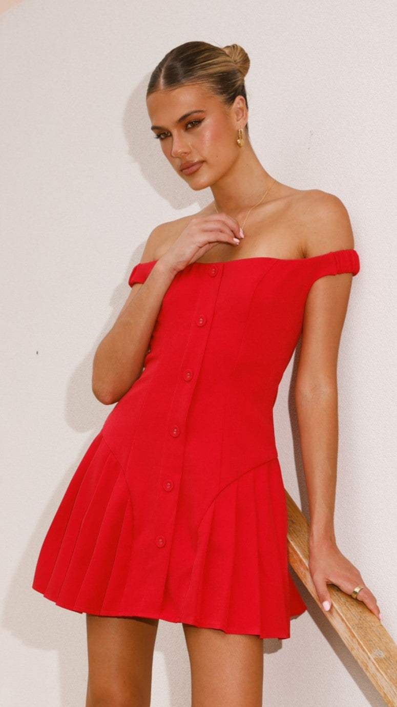Variel Off Shoulder Mini Dress - Red
