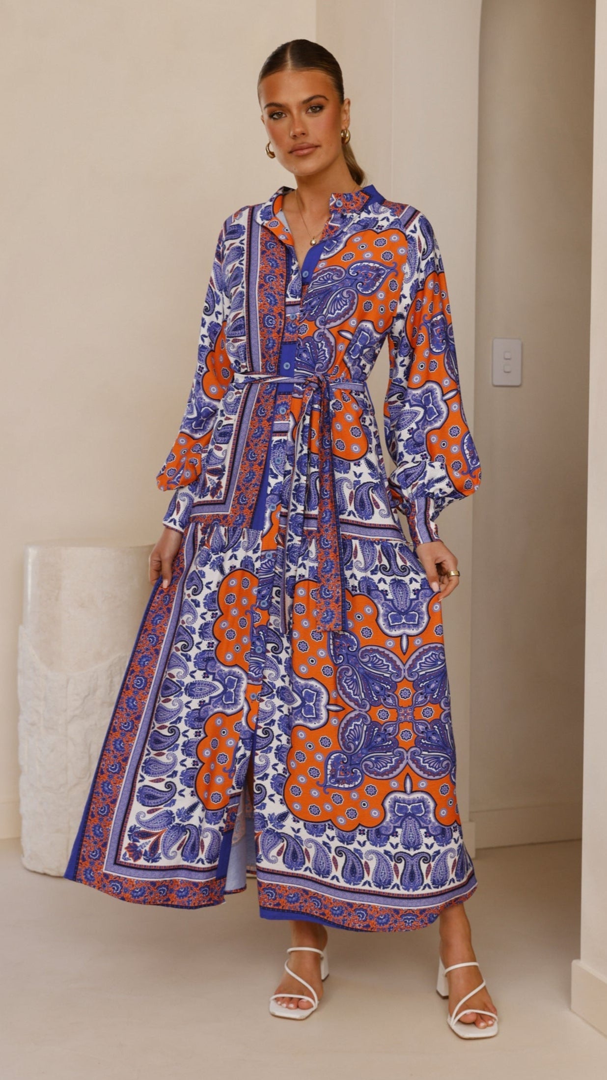 Tasha Maxi Dress - Blue/Orange Print