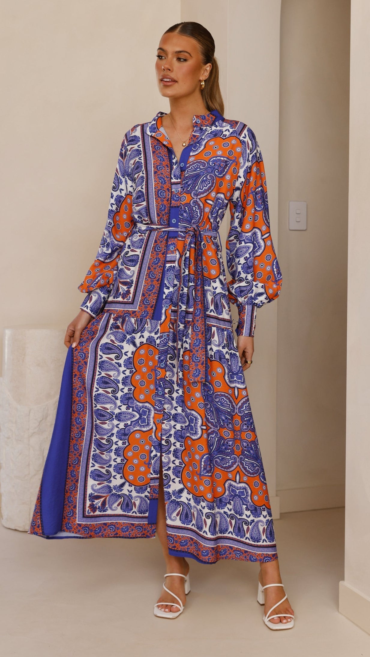 Tasha Maxi Dress - Blue/Orange Print