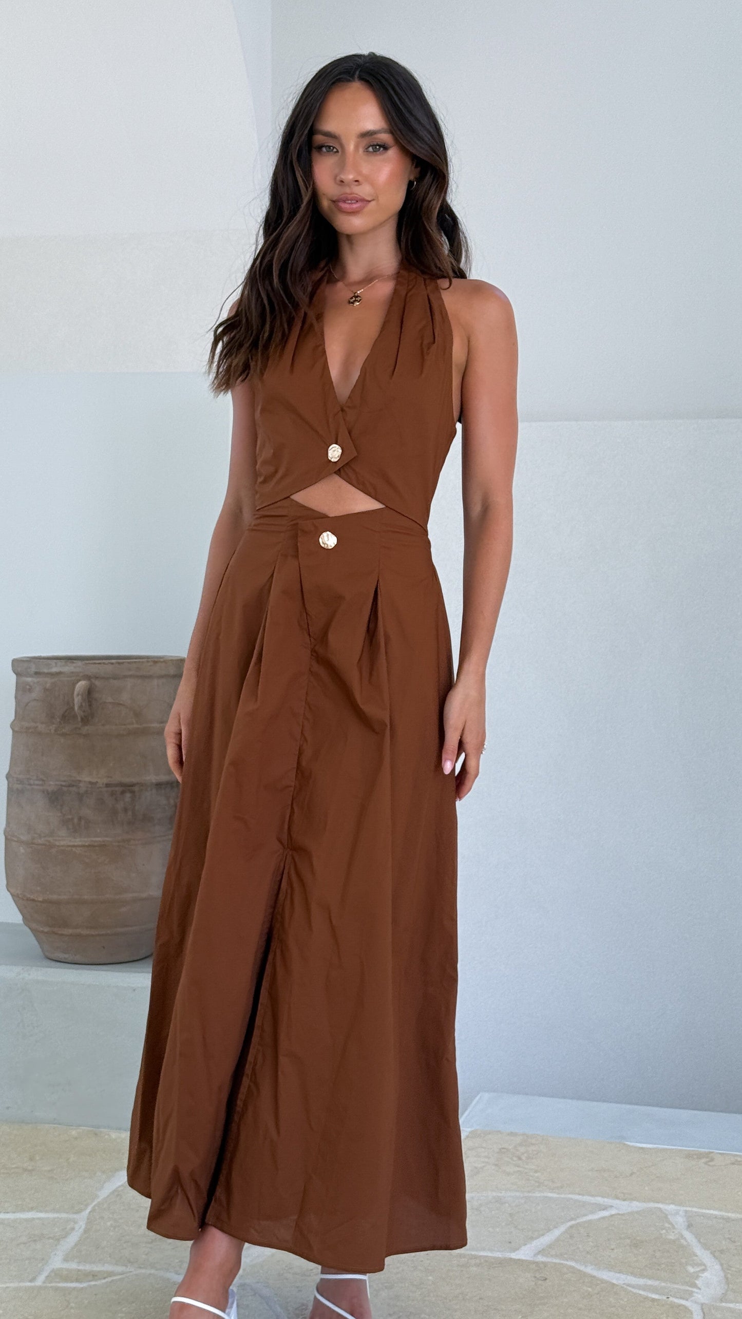 Wesley Halter Neck Maxi Dress - Dark Brown