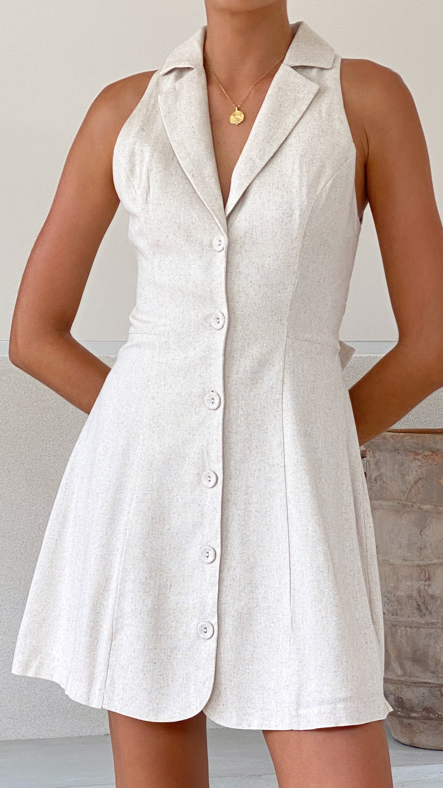Trixie Button Down Mini Dress - Oat