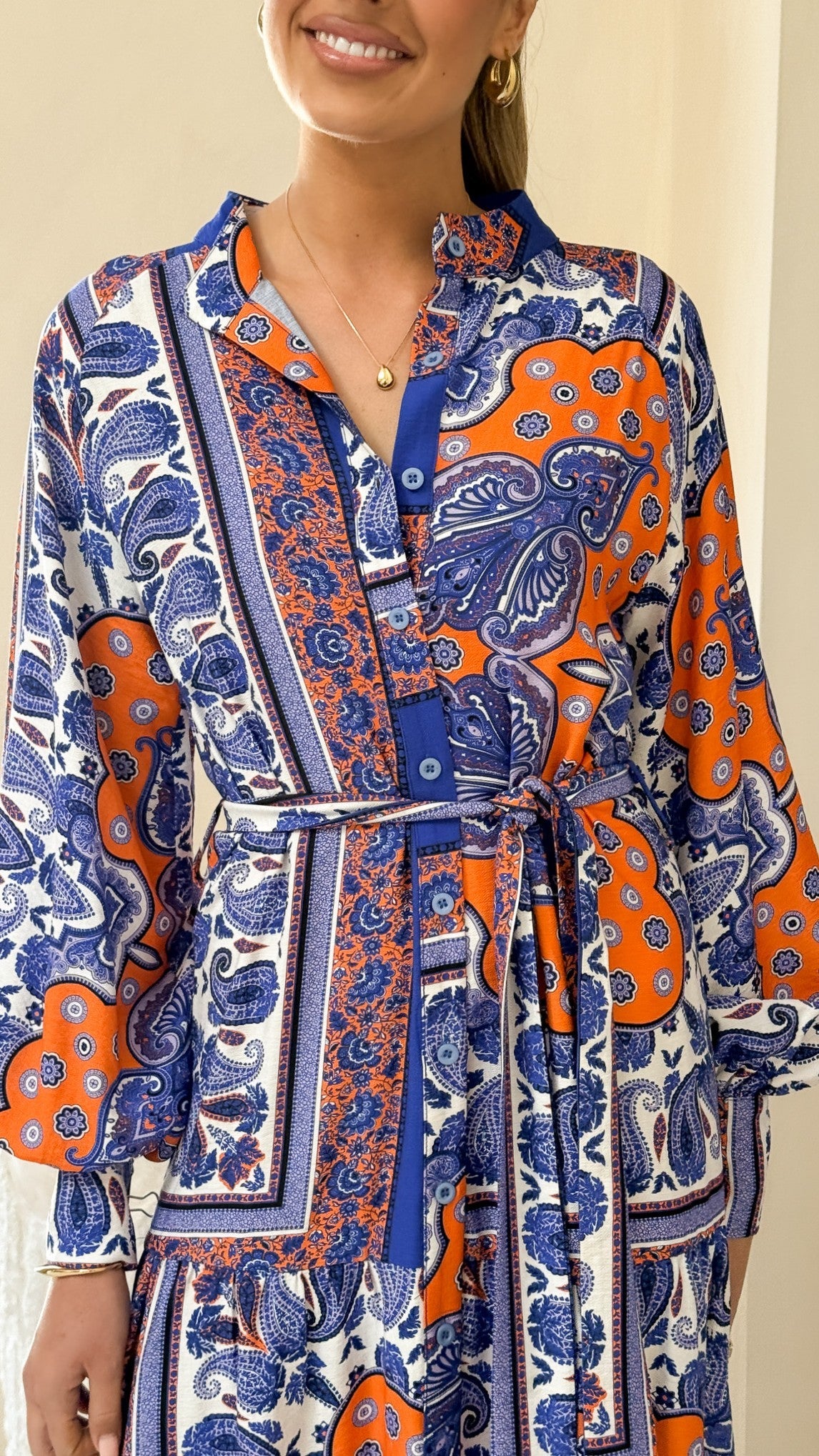 Tasha Maxi Dress - Blue/Orange Print