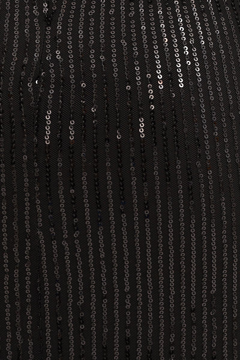 Black Sequin Ruffle Wrap Party Mini Dress