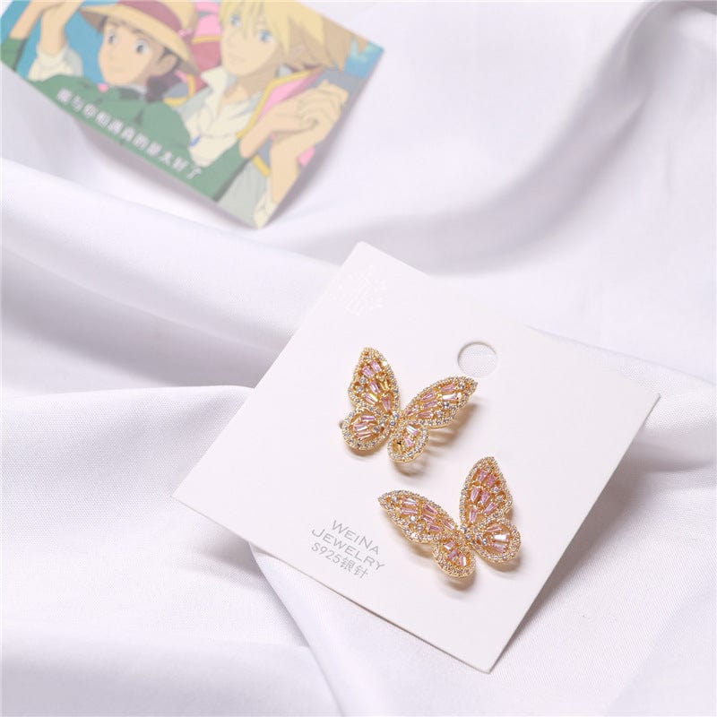 CZ Inlaid Hollowed-out Butterfly S925 Earposts Stud Earrings