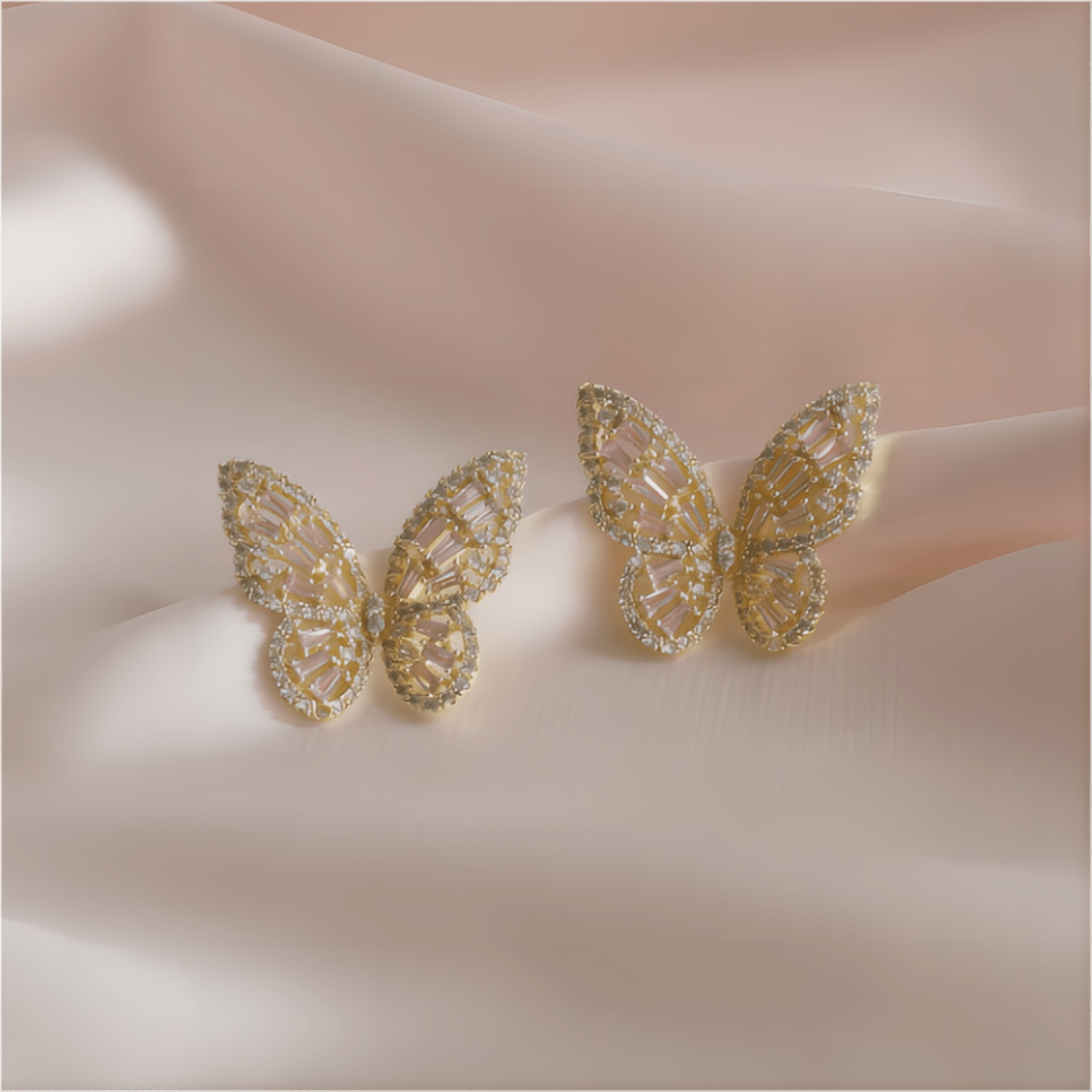 CZ Inlaid Hollowed-out Butterfly S925 Earposts Stud Earrings