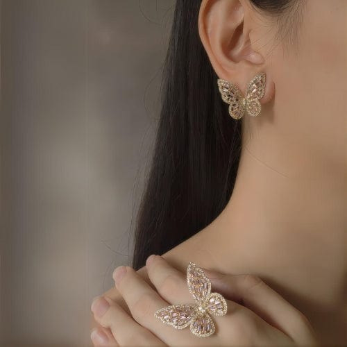 CZ Inlaid Hollowed-out Butterfly S925 Earposts Stud Earrings