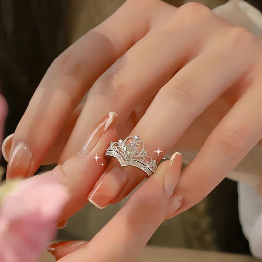 CZ Inlaid Stackable Silver Crown Ring Set