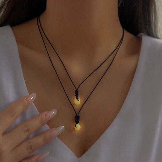 Dainty 2 Pieces Luminous Glow In The Dark Ball Charm Choker Necklace Set