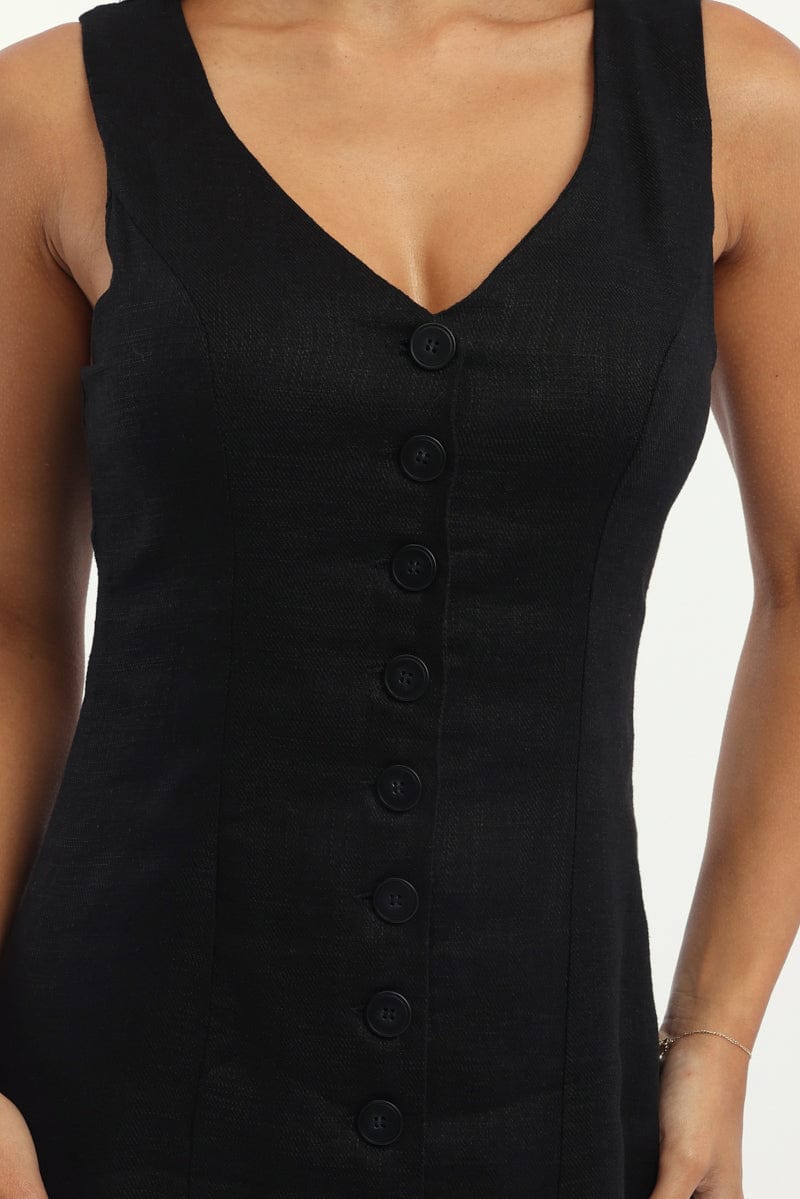 Black Vest Dress Mini Button Down
