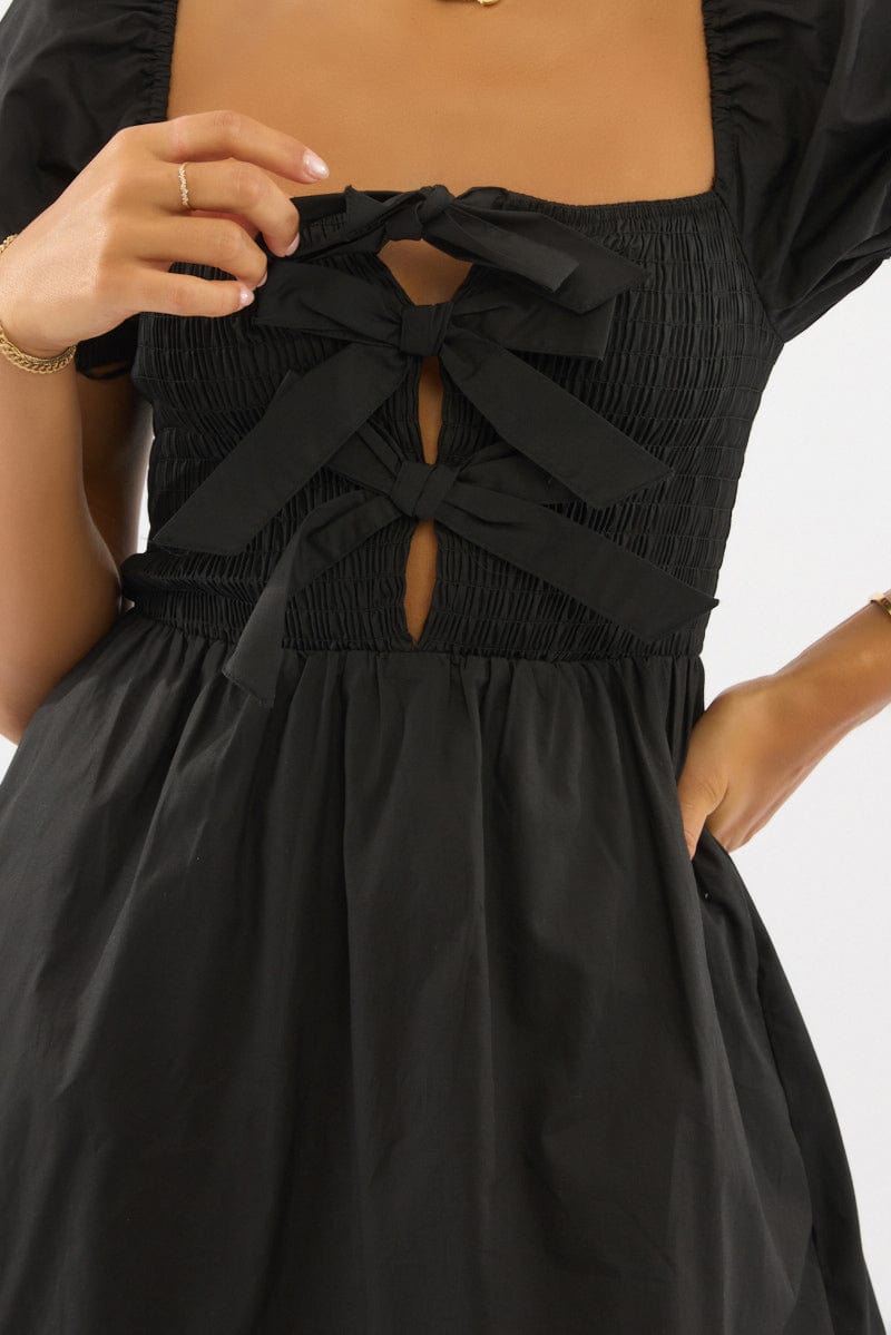 Black Mini Dress Ribbon Detail