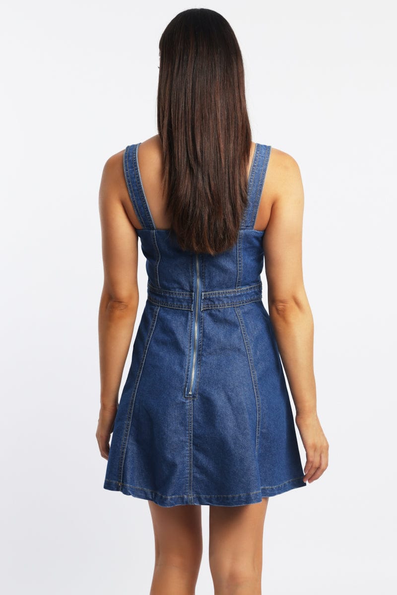 Blue Fit And Flare Dress Mini