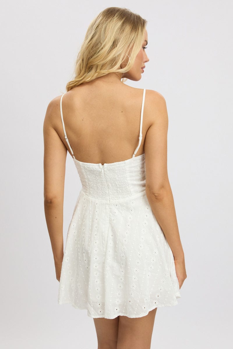 White Fit And Flare Dress Mini Eyelet Fabric