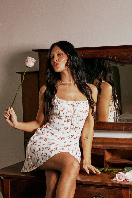 White Ditsy Mini Dress Strappy
