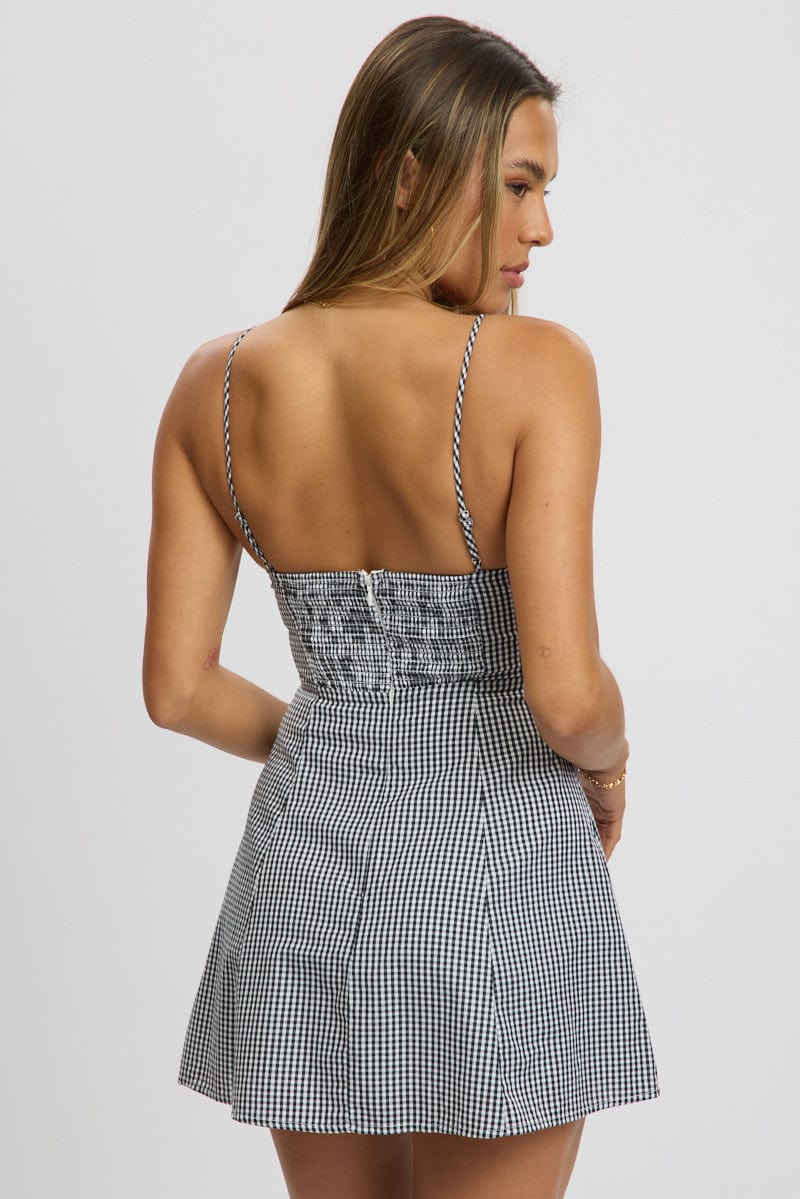 Black Check Mini Dress Strappy