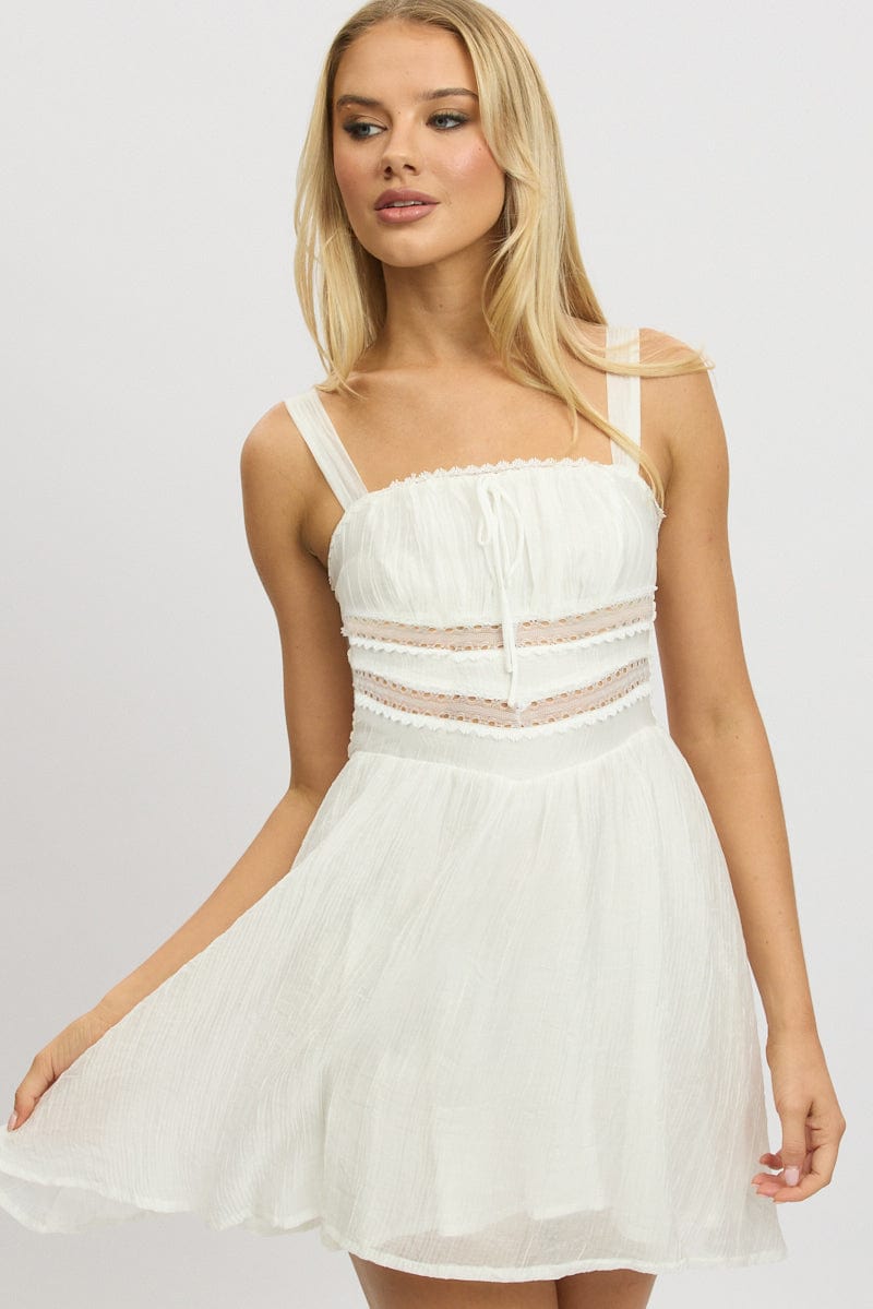 White Fit And Flare Dress Mini