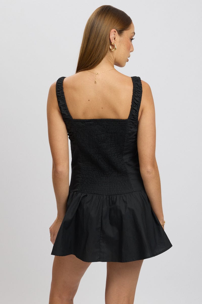 Black Mini Dress Drop Waist Poplin