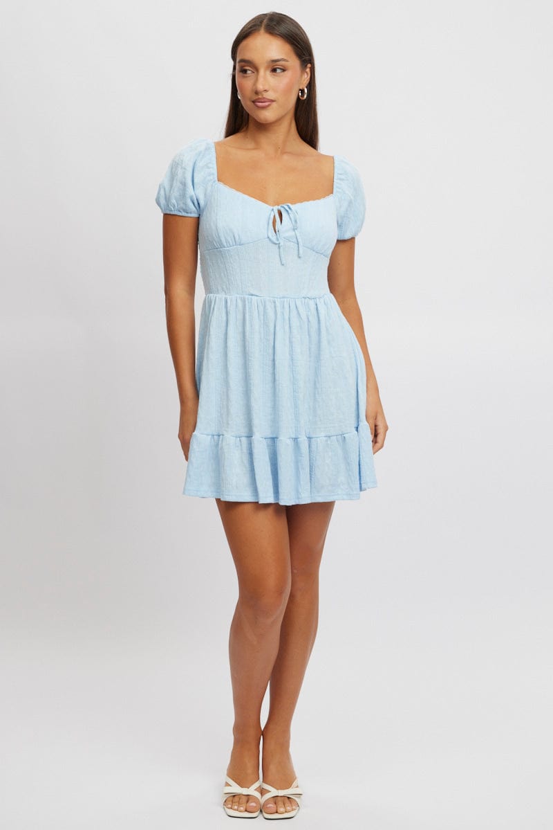 Blue Fit And Flare Dress Mini Lace