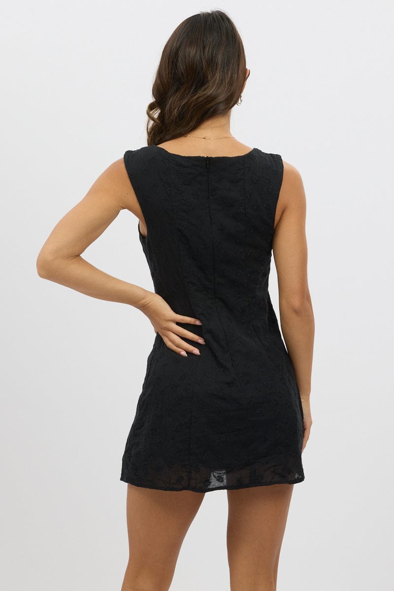 Black Mini Dress Eyelet Fabric