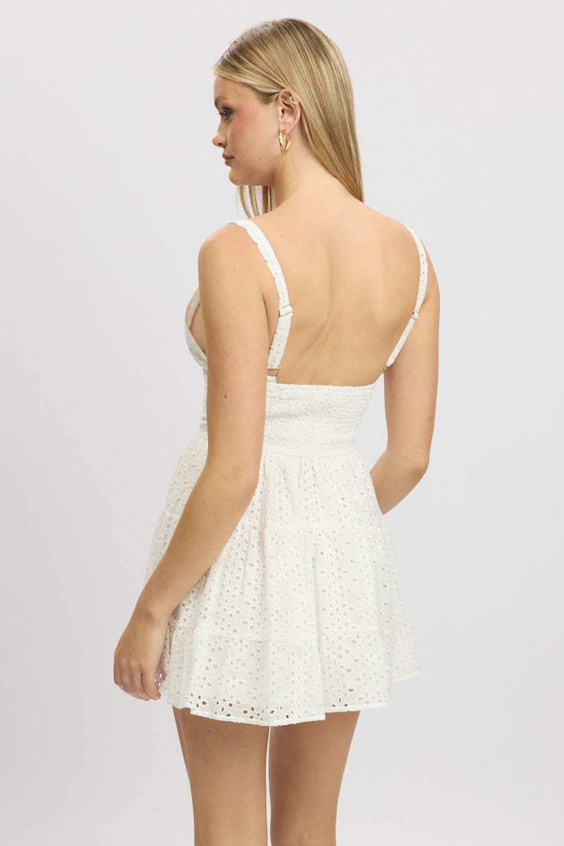 White Fit And Flare Dress Mini Eyelet Fabric