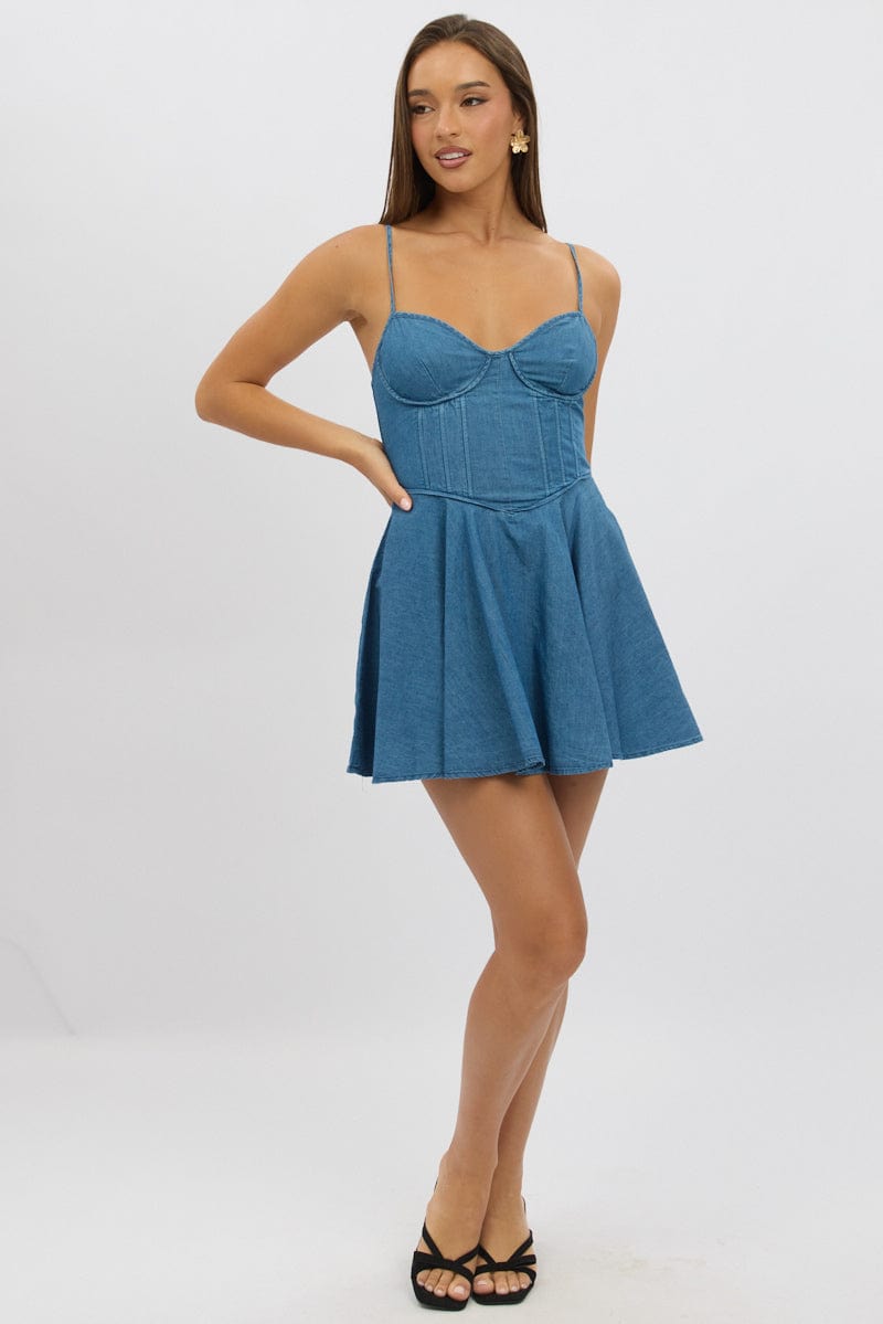 Blue Fit And Flare Dress Mini