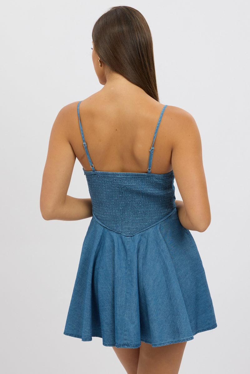 Blue Fit And Flare Dress Mini