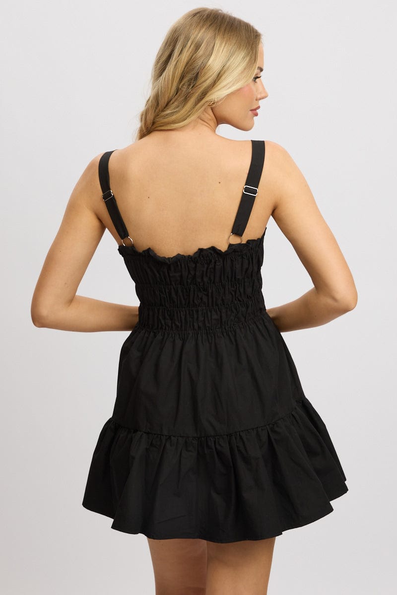 Black Fit And Flare Dress Mini Poplin
