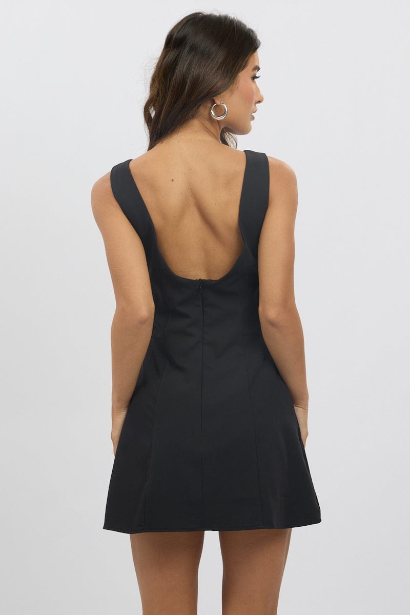 Black Mini Dress Boat Neck