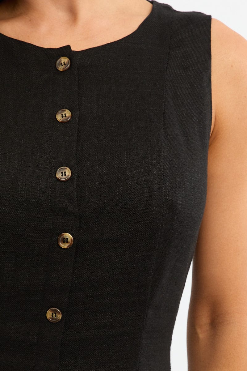 Black Button Through Mini Dress