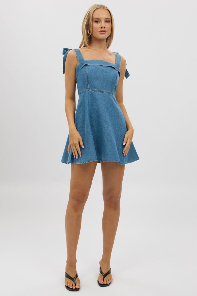 Blue Fit And Flare Dress Mini
