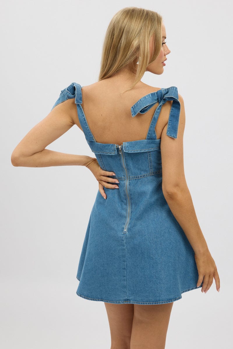 Blue Fit And Flare Dress Mini