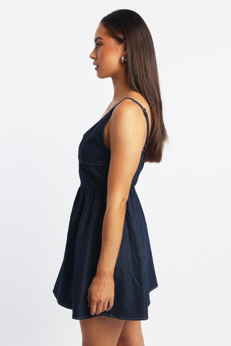 Blue Fit And Flare Dress Mini