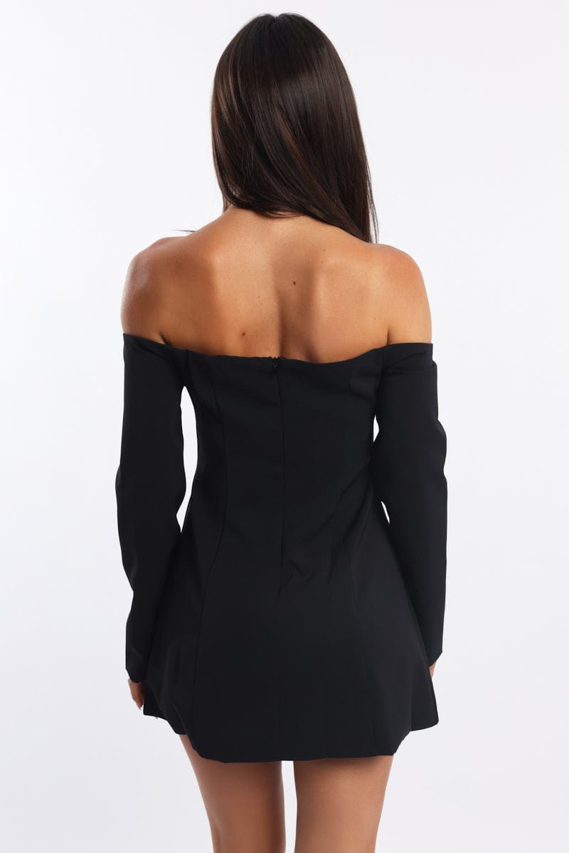 Black Off Shoulder Mini Dress Long Sleeve