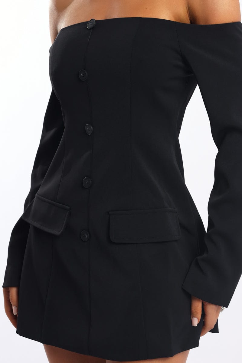 Black Off Shoulder Mini Dress Long Sleeve