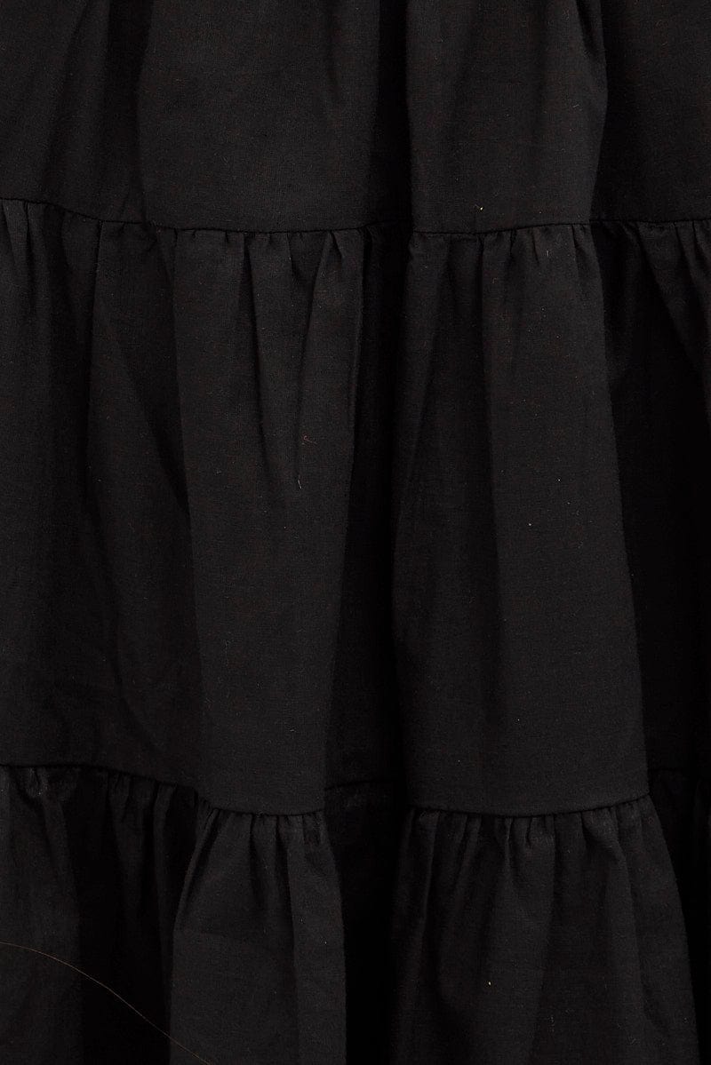Black Mini Dress Round Neck Tiered Smock