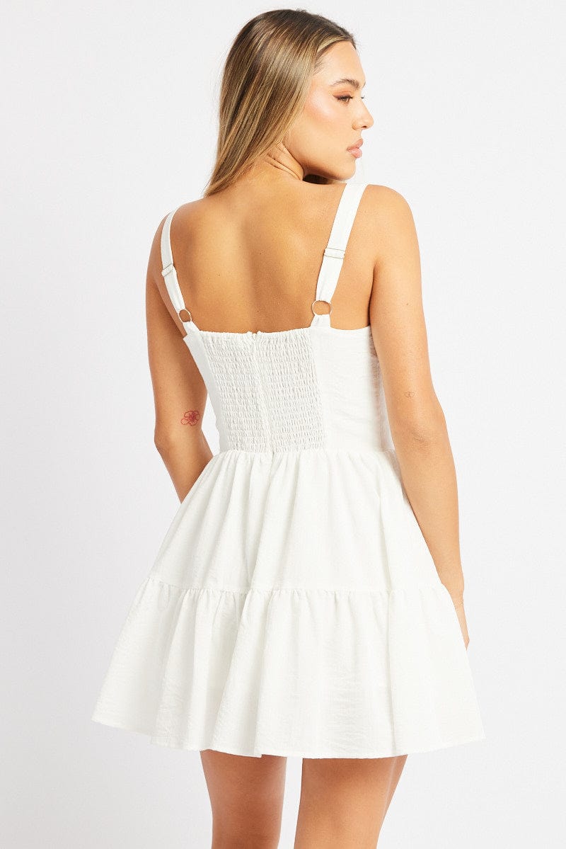 White Fit And Flare Dress Mini