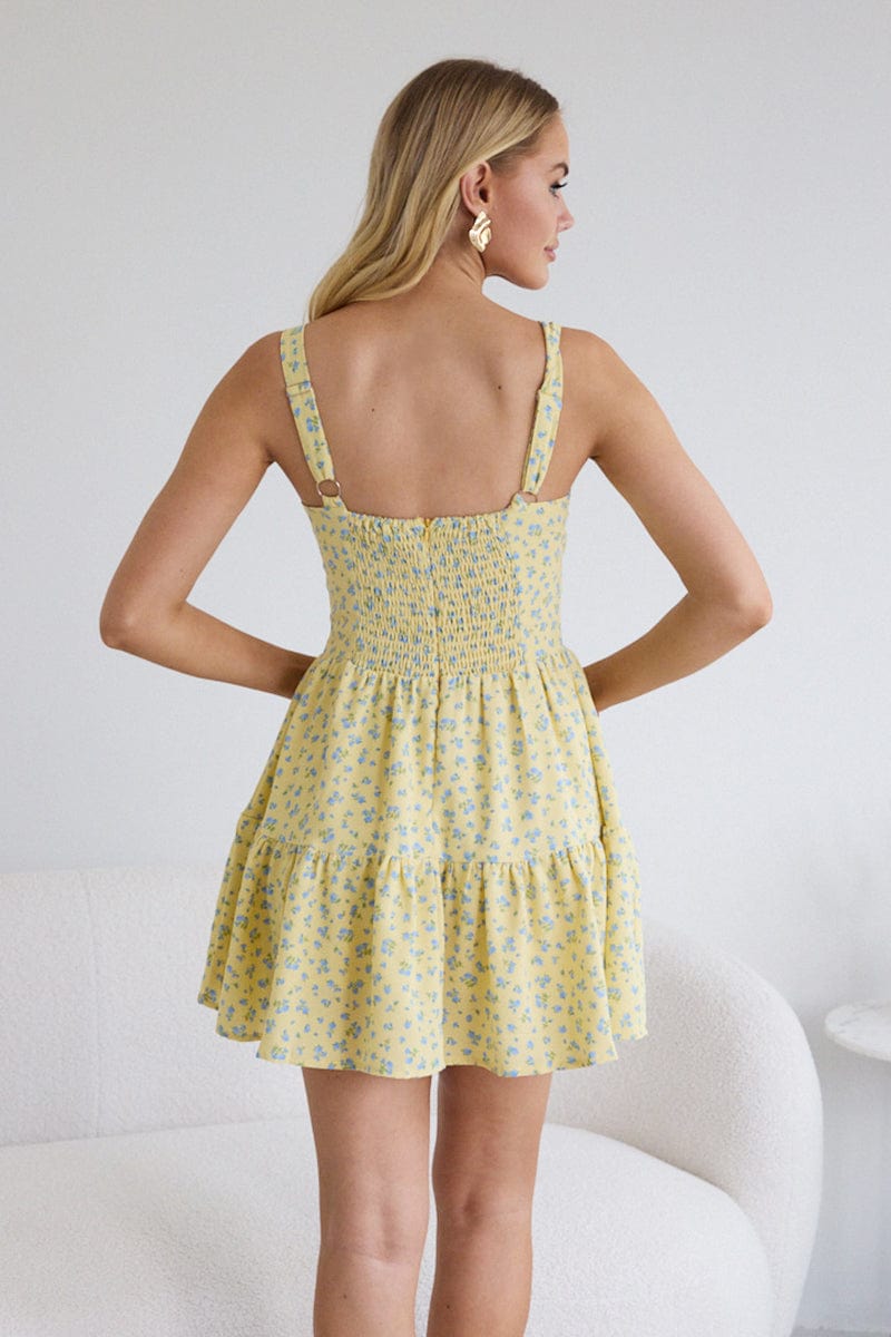 Yellow Ditsy Fit And Flare Dress Mini