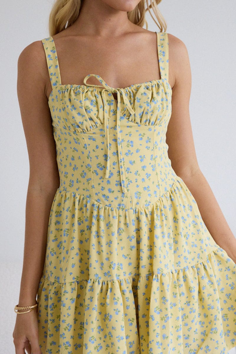 Yellow Ditsy Fit And Flare Dress Mini