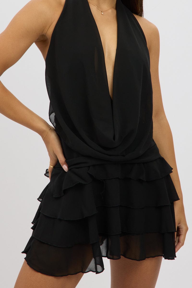 Black Cowl Neck Mini Dress