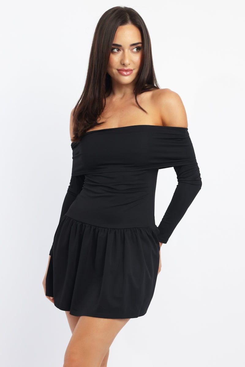 Black Off Shoulder Mini Dress