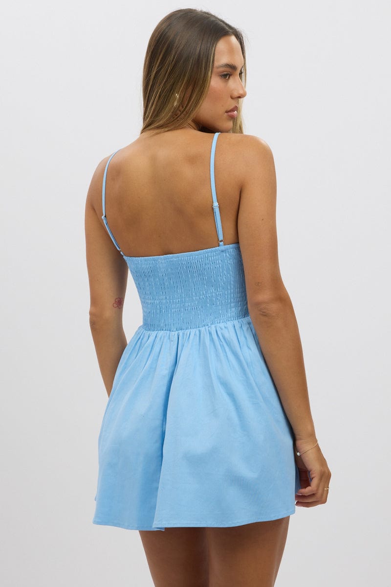 Blue Fit And Flare Dress Mini