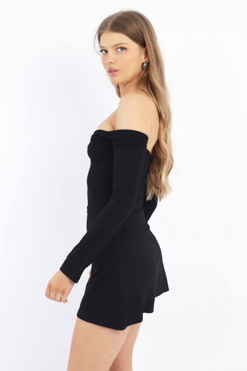 Black Off Shoulder Mini Dress