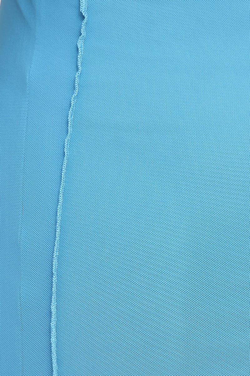 Blue Mini Dress Cap Sleeve Crew Neck Bodycon Mesh