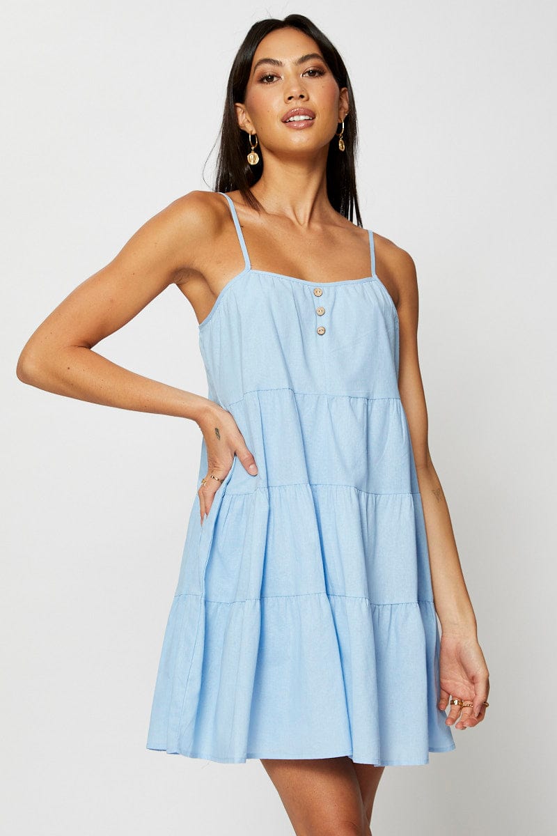 Blue A Line Dress Mini