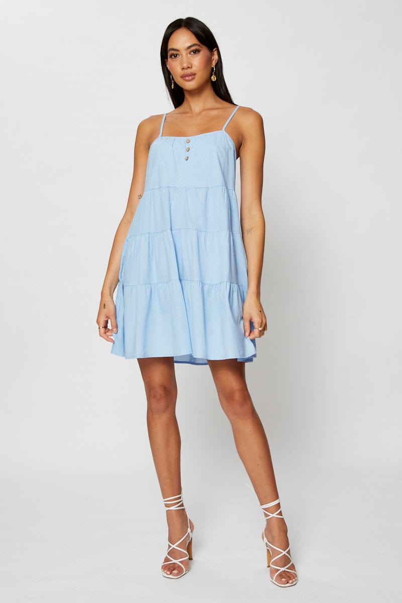 Blue A Line Dress Mini